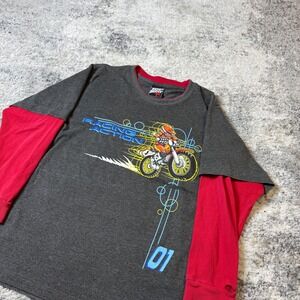 Top Heavy Racing Action Motocross Graphic Long Sleeve Shirt Grey Red Men S M